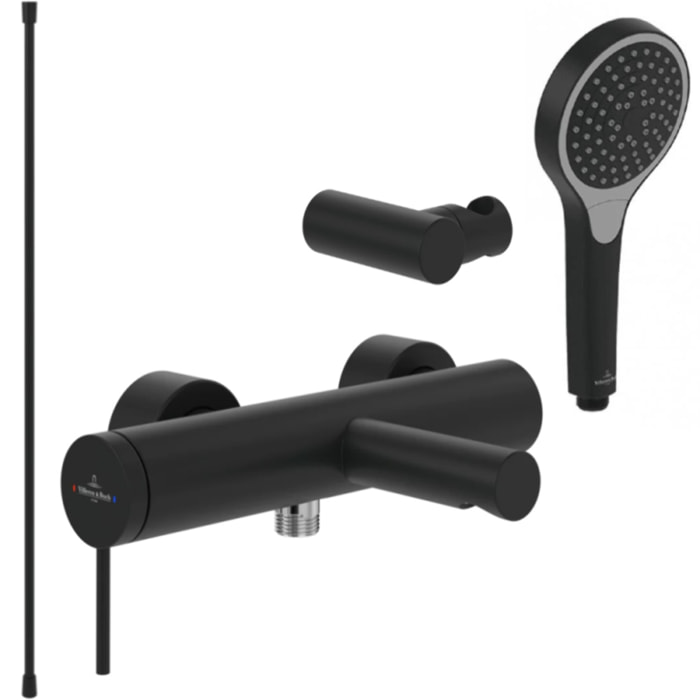 Pack mitigeur baignoire mécanique Loop & Friends Noir mat + douchette + flexible + support