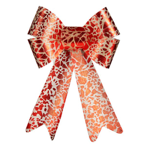 Lazo decorativo de PVC, estampado rojo y oro. Tamaño 15x25 cm.