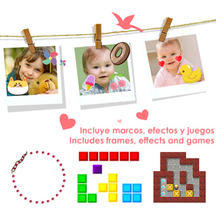 Cámara infantil de fotos y video, con juegos incorporados. HD 720 y hasta 40 megapíxeles. Pantalla de 2 pulgadas.