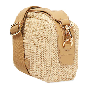 Mini bag donna beige in raffia