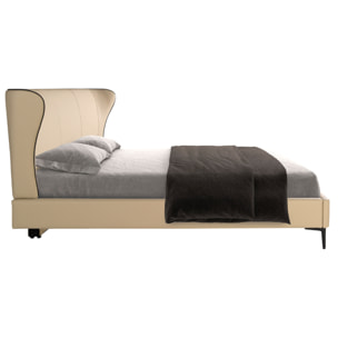 Cama Angel Cerdá de matrimonio con cabecero y estructura en polipiel en crema y patas de acero inoxidable en negro 220x217x110cm