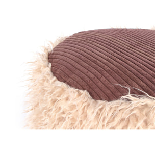 Pouf Bobtail 100 in ecopelliccia beige e velluto a coste