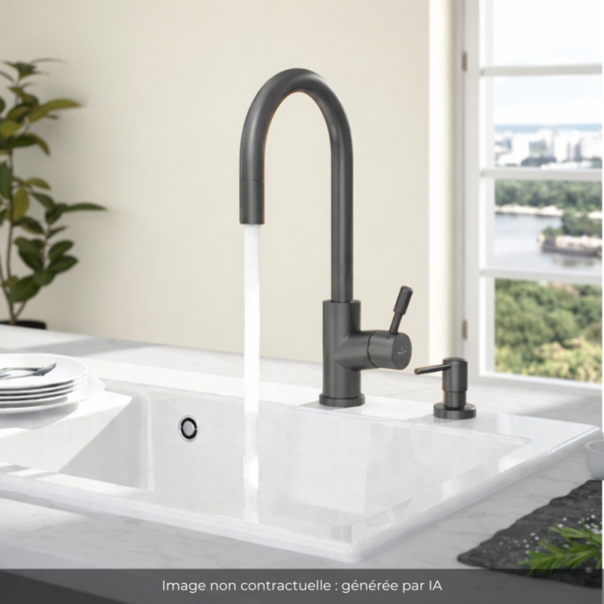 Robinet cuisine Umbrella flex + Distributeur de savon Anthracite