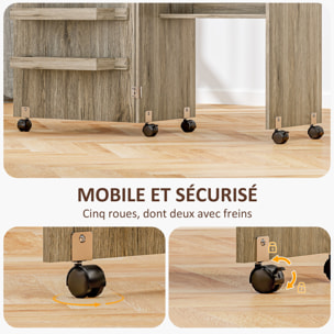 Table de couture pliable sur roulettes - table à rabat - 4 étagères - effet bois gris