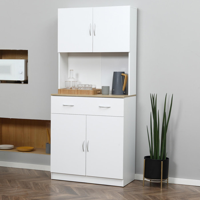 Armario Alacena de Cocina con Cajón 4 Puertas y Estantes Interiores Ajustables Mueble Auxiliar de Almacenaje Moderno para Comedor Salón 80x40x180 cm Blanco