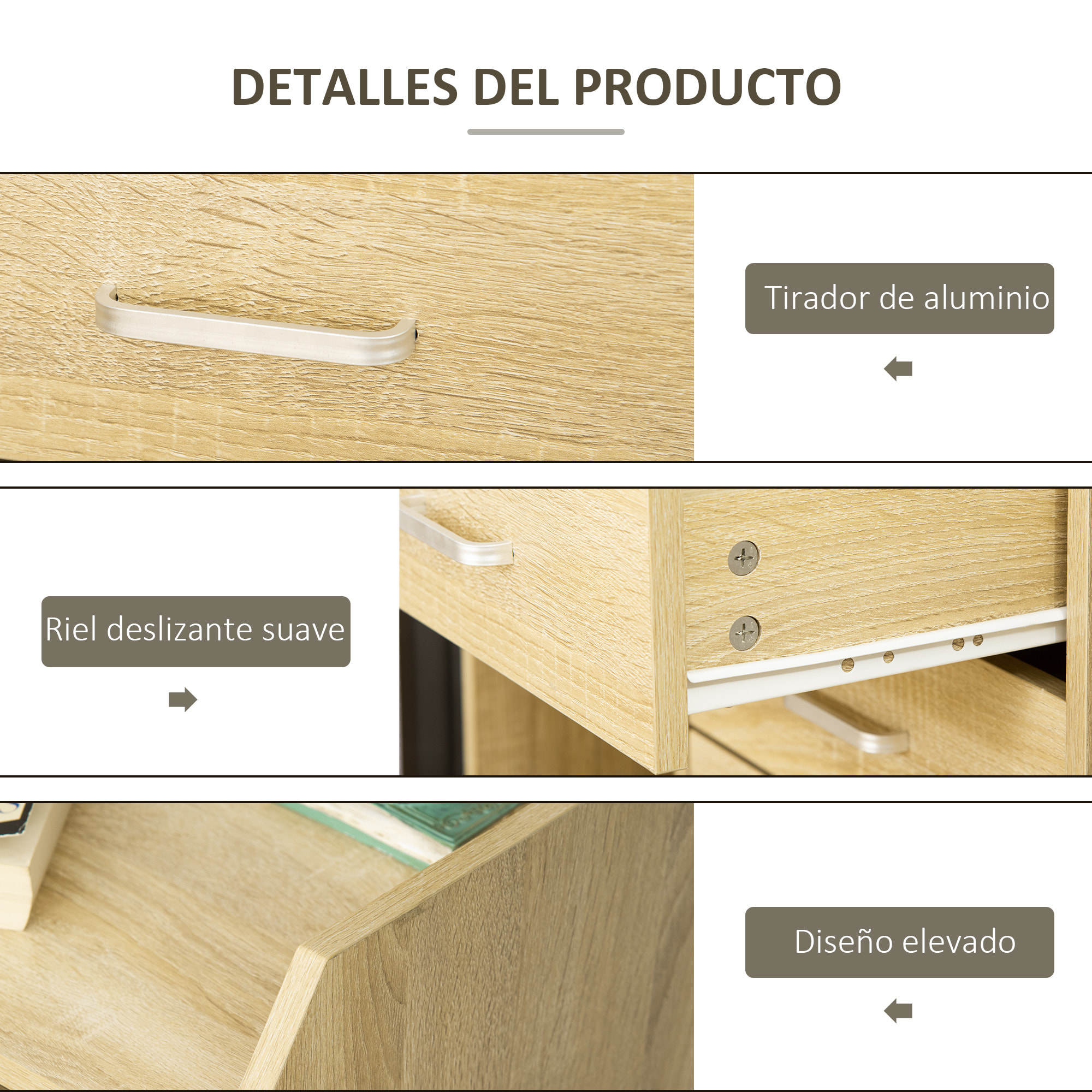 Cajonera de Oficina Mueble Auxiliar para Archivos con 4 Cajones Encimera Superior de Almacenaje 4 Ruedas y 2 Frenos para Estudio Despacho 40x36x65 cm Natural