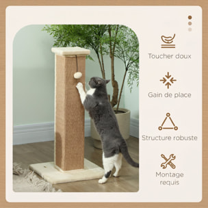 Griffoir tour pour chat H.81 cm - poteau à griffer avec jeu balle suspendue - peluche beige sisal naturel