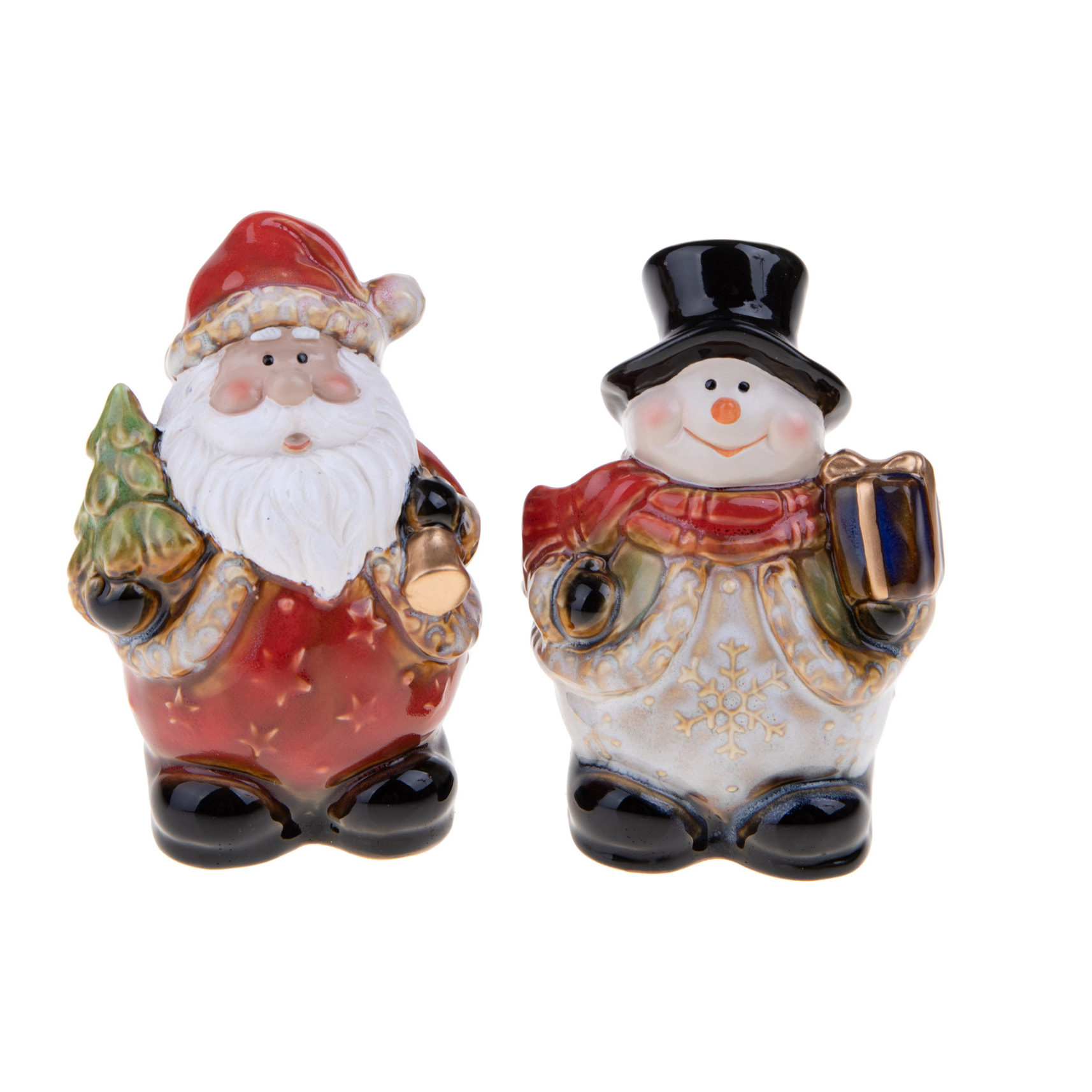 Set Di 2 Babbo Natale E Pupazzo Di Neve. Altezza 13,5 Cm - Pezzi 2 - 9,5X13,5X7cm - Colore: Verde - Bianchi Dino - Articoli Natalizi