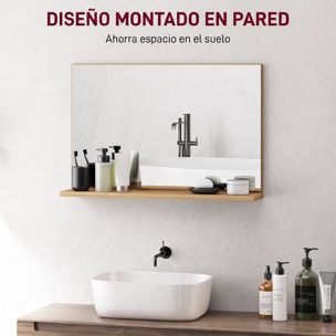 Espejo de Baño con Estante Abierto, Espejo de Pared, Estilo Moderno, para Entrada, Pasillo, 60x12x40 cm, Madera Natural