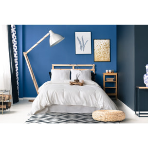 Parure de lit 100% coton tisse teint Bleu