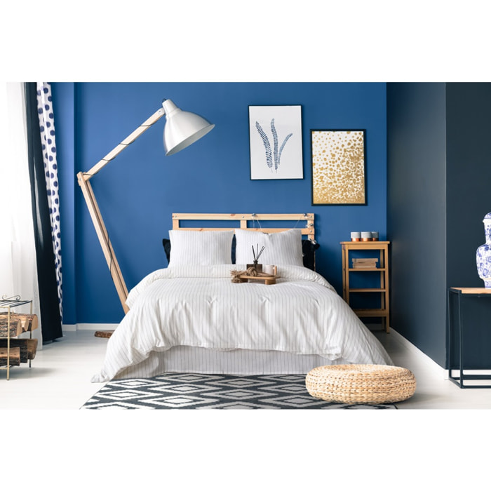 Parure de lit 100% coton tisse teint Bleu