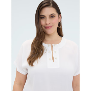 Fiorella Rubino - T-shirt in viscosa con dettaglio perle - Bianco