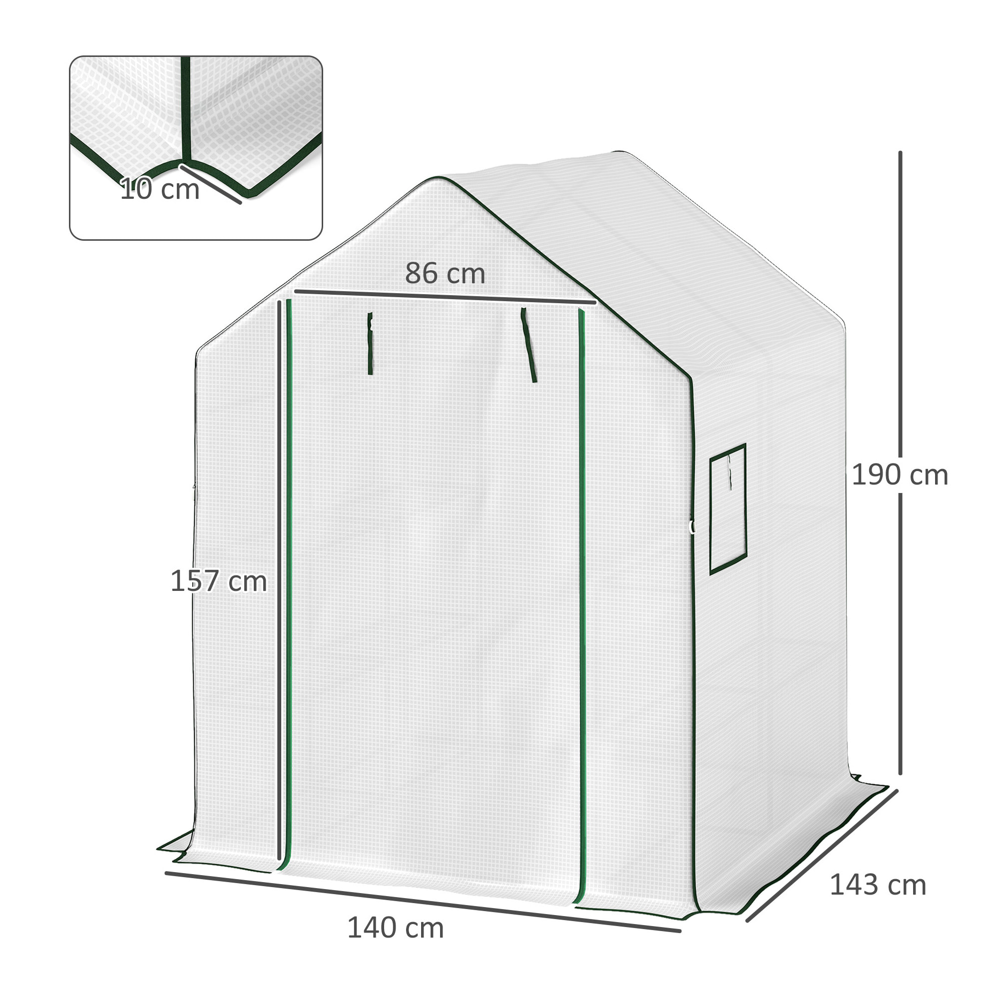 Invernadero de Exterior Invernadero Pequeño de 3 Niveles con 6 Estantes Puerta Enrollable Cubierta de PE y Marco de Acero para Cultivos Plantas Flores 140x143x190 cm Blanco