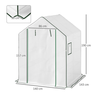 Invernadero de Exterior Invernadero Pequeño de 3 Niveles con 6 Estantes Puerta Enrollable Cubierta de PE y Marco de Acero para Cultivos Plantas Flores 140x143x190 cm Blanco