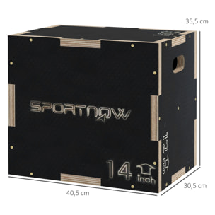 Cajón Pliométrico Caja Pliométrica con 3 Alturas Diferentes Entrenamiento de Fuerza en Casa Oficina Gimnasia CrossFit Carga 120 kg 40,5x35,5x30,5 cm Negro