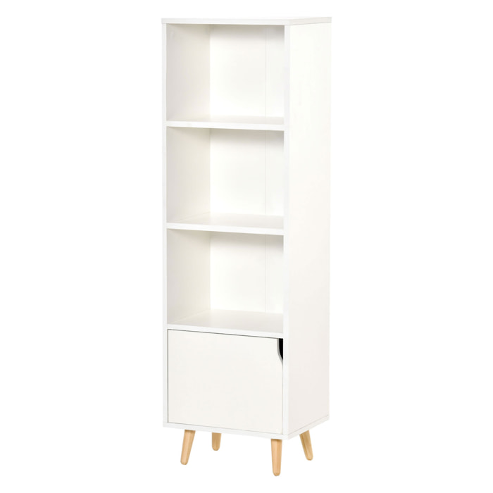 HOMCOM Estantería con 3 Estantes Abiertos y 1 Cerrado con Puerta Librería de Estilo Moderno para Almacenamiento de Libros Juguetes CDs Plantas 40x30x129,5 cm Blanco