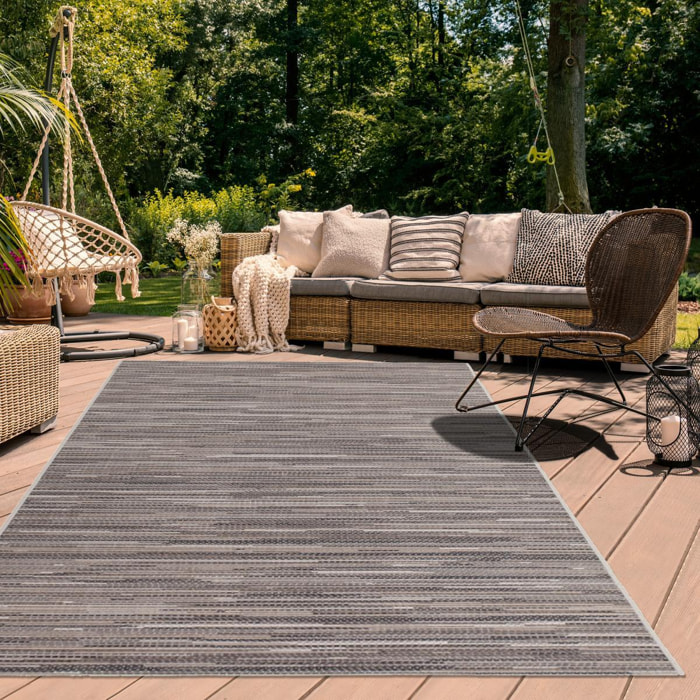 tapis salle à manger 200x290 tissé beige et marron rectangle motif faux uni