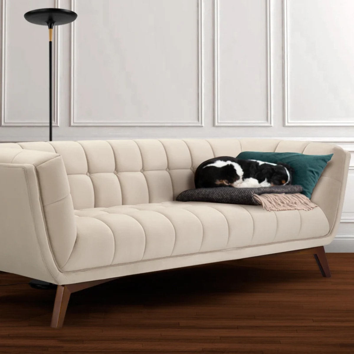 Canapé 3 places en velours beige - Mona