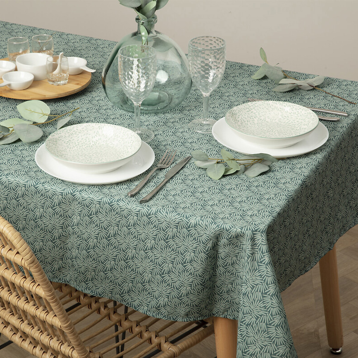 Nappe imprimée anti-tache "Thais" - vert - 150x300 cm