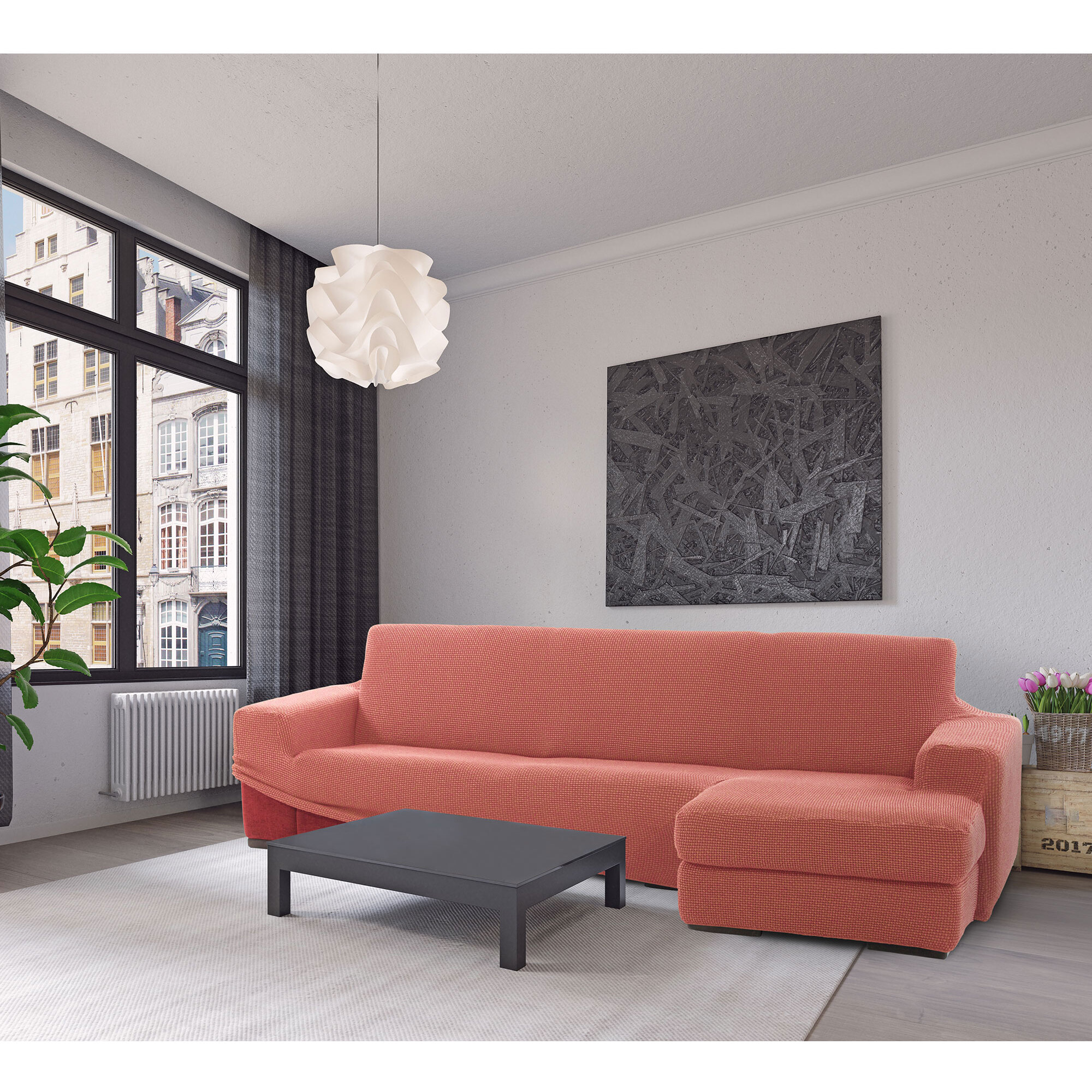 Funda para Chaise Longue derecho (visto de frente) brazo corto SÚPER ELÁSTICA modelo HELENA