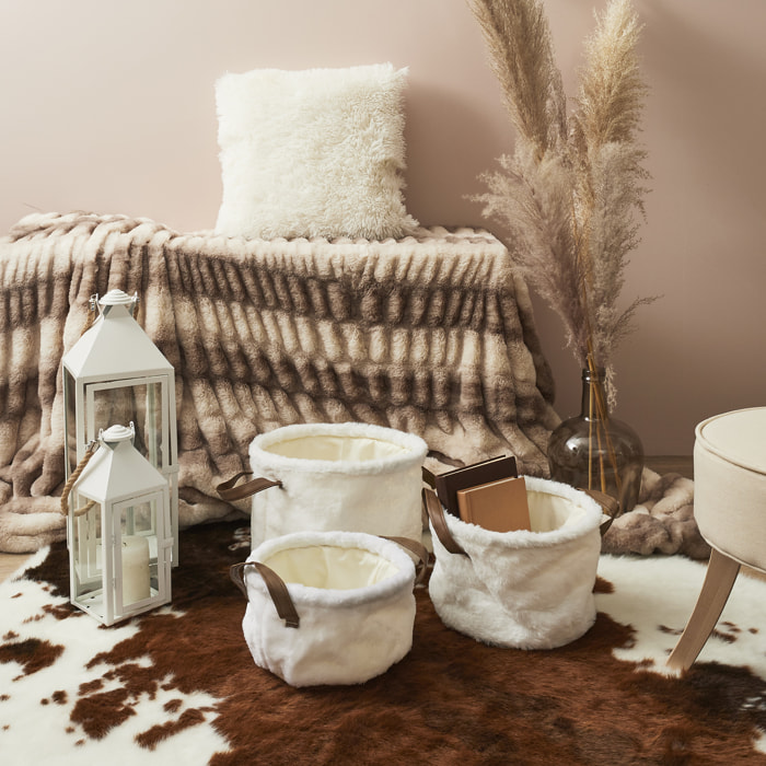 Panier Effet Fourrure Avec Poignee X3