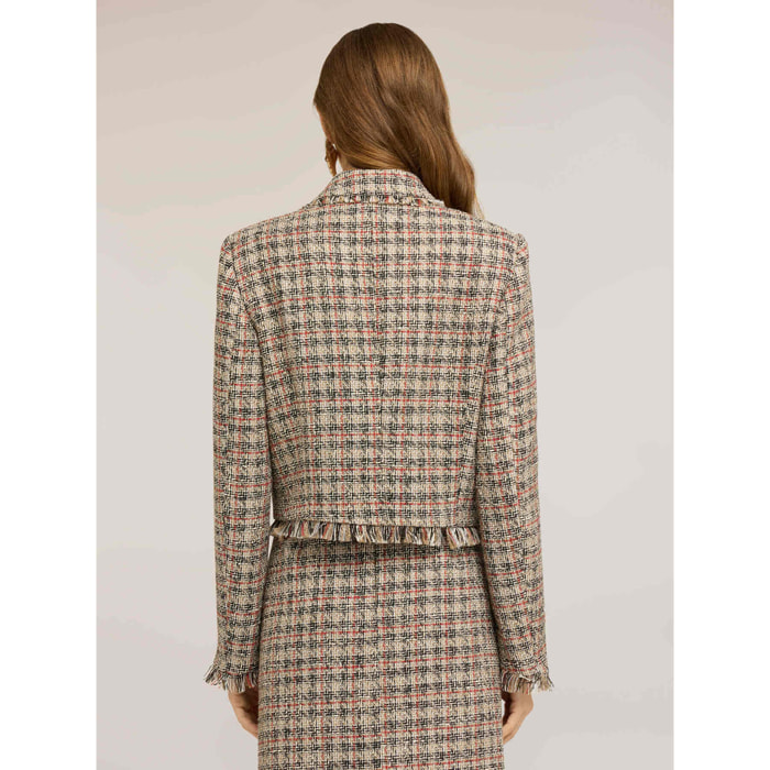 Motivi - Chaqueta corta en bouclé con flecos y broche - Beige