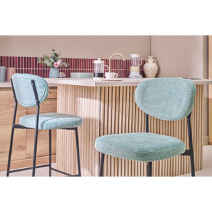 Tabourets de bar fixes en tissu effet velours texturé vert céladon H65 cm (lot de 2) BREKA