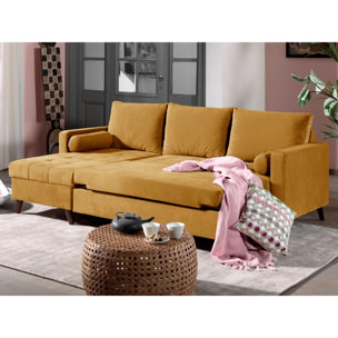 POLAR - Canapé d'angle réversible convertible - en velours au design scandinave - 4 places - Jaune