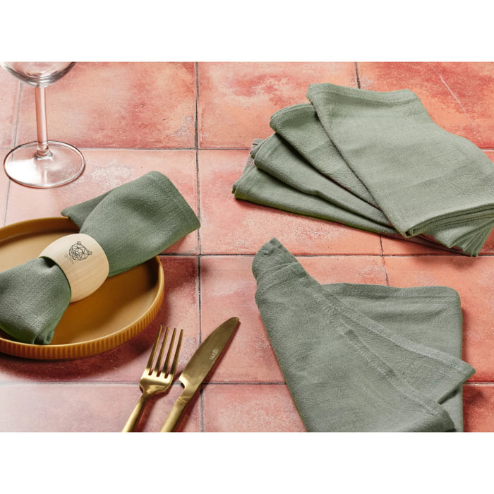 Serviette de table - 6 pièces - Lin et coton vert de gris
