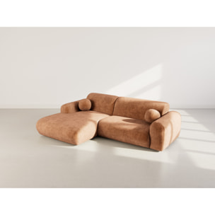 Louise - Canapé d'angle gauche 4 places en velours texturé - Terracotta