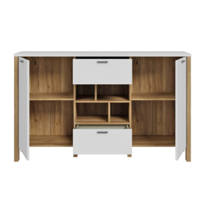 Buffet L141 cm 2 tiroirs 2 portes 4 niches décor gris clair - BOLERO