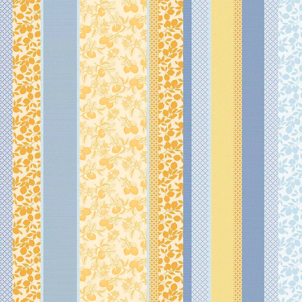 Nappe pur coton enduit 220 g/m² motif jacquard bleu jaune Mille citrons provence