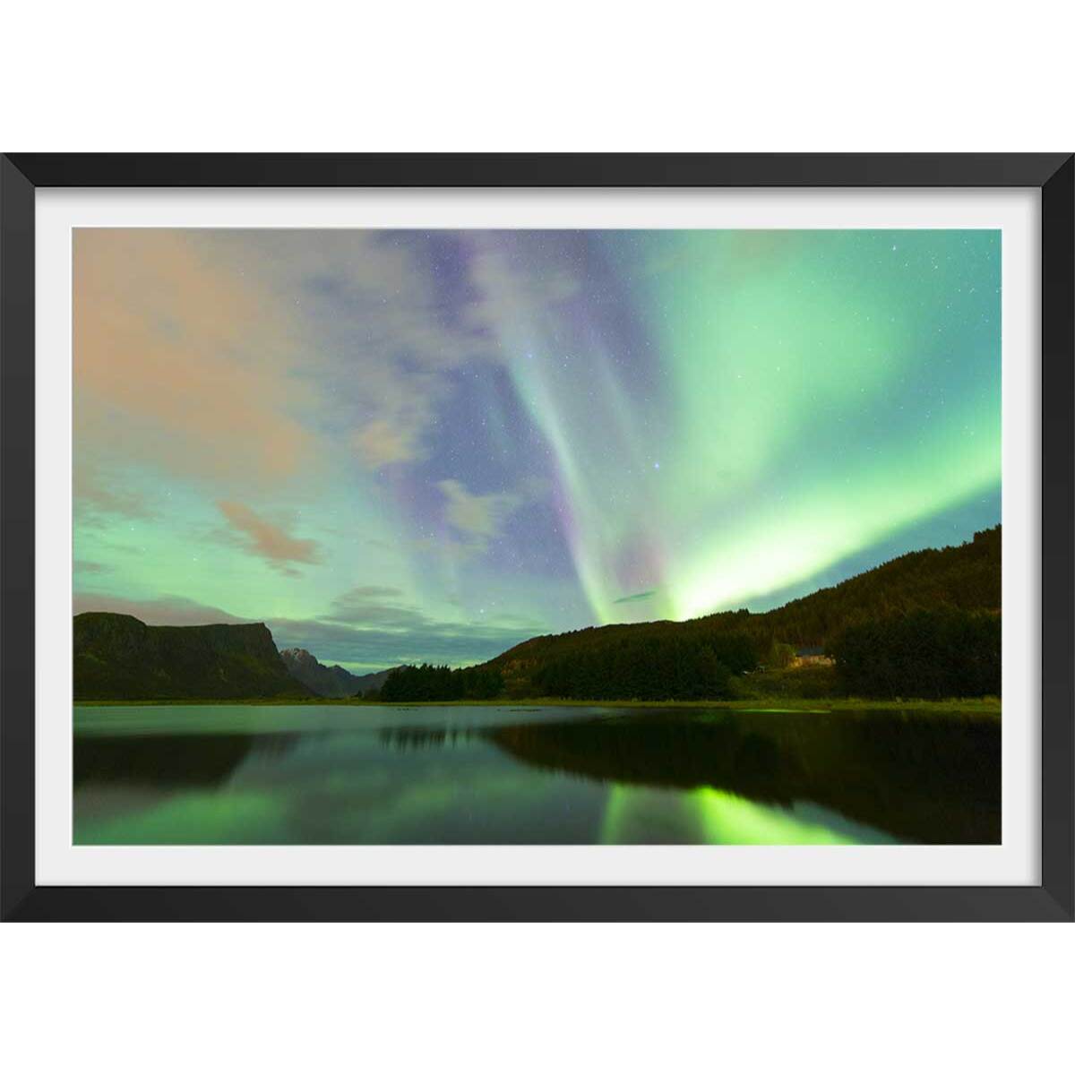 Affiche paysage norwayliht lofoten Affiche + cadre en bois - Noir