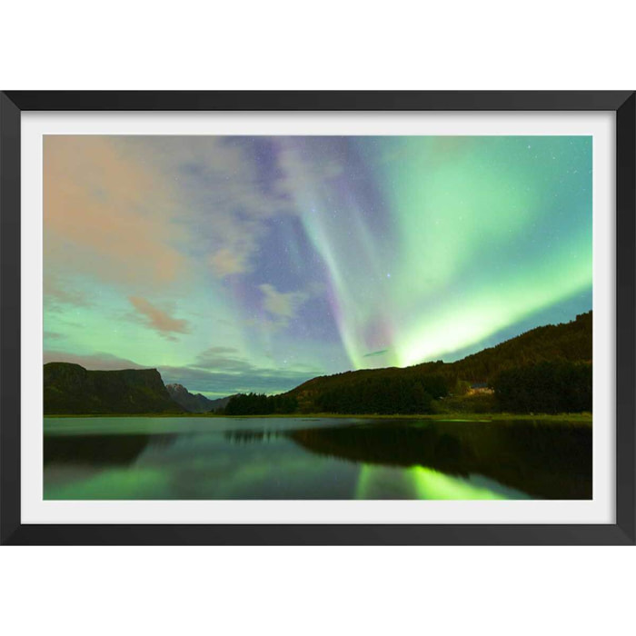 Affiche paysage norwayliht lofoten Affiche + cadre en bois - Noir