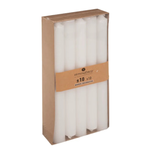 Lot de 10 bougies bâtons - blanc - 74g