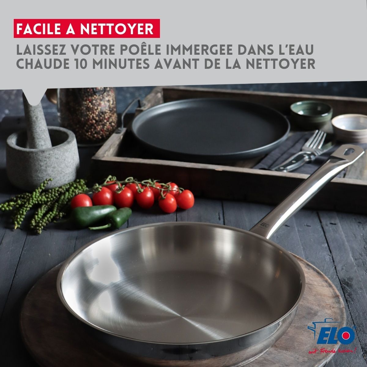 Poêle à frire en inox 18/10 sans revêtement Elo Profi Therm