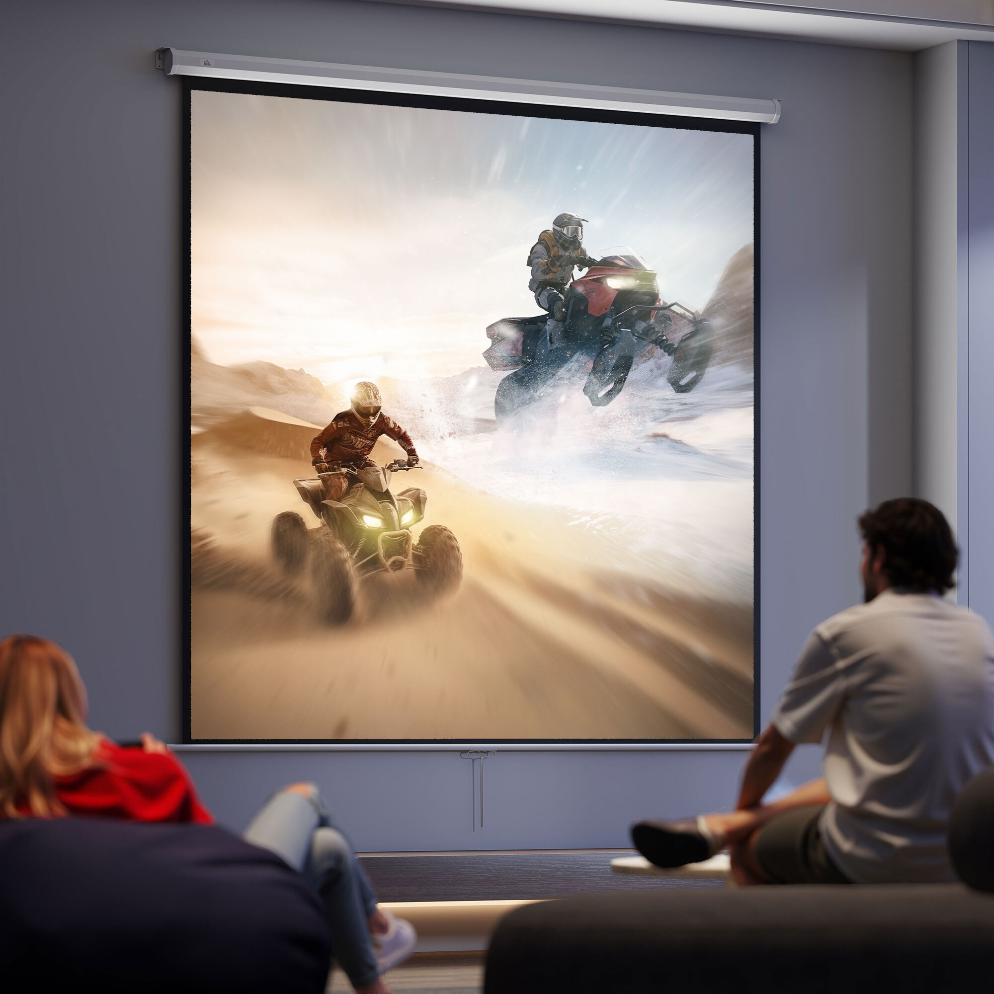 Pantalla de Proyector Manual 120 Pulgadas Pantalla de Proyección Portátil Formato 1:1 Ángulo de Visión de 160° para Interior y Exterior Cine en Casa Patio 207x207 cm Blanco