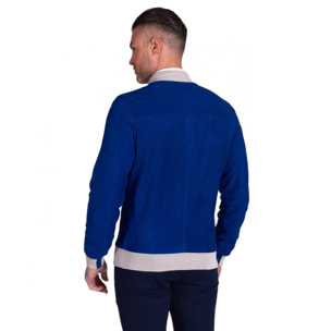 Bomber in pelle scamosciata blu elettrico a contrasto