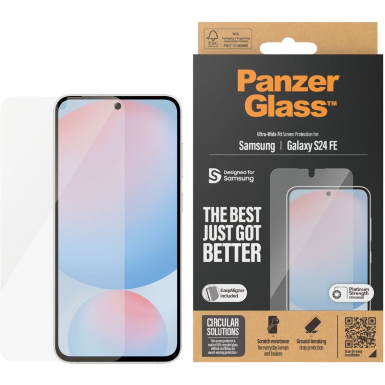 Protège écran PANZERGLASS Galaxy S24FE UWF avec cadre de pose