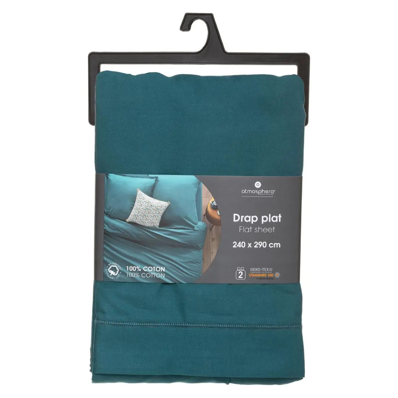 Drap en coton - bleu canard 240x290 cm