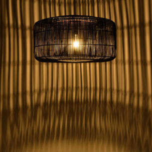 SIXTINE - Suspension 'seau' 76x76cm en rotin couleur noire et teck