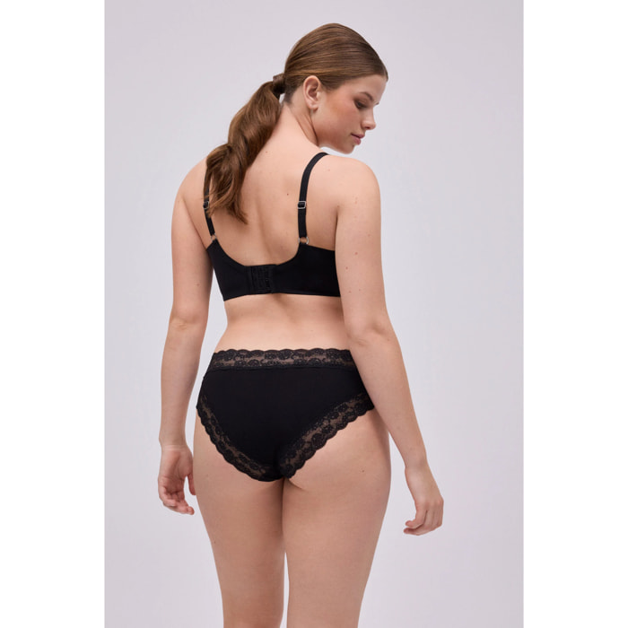 Slip midi in cotone con dettagli in pizzo avorio