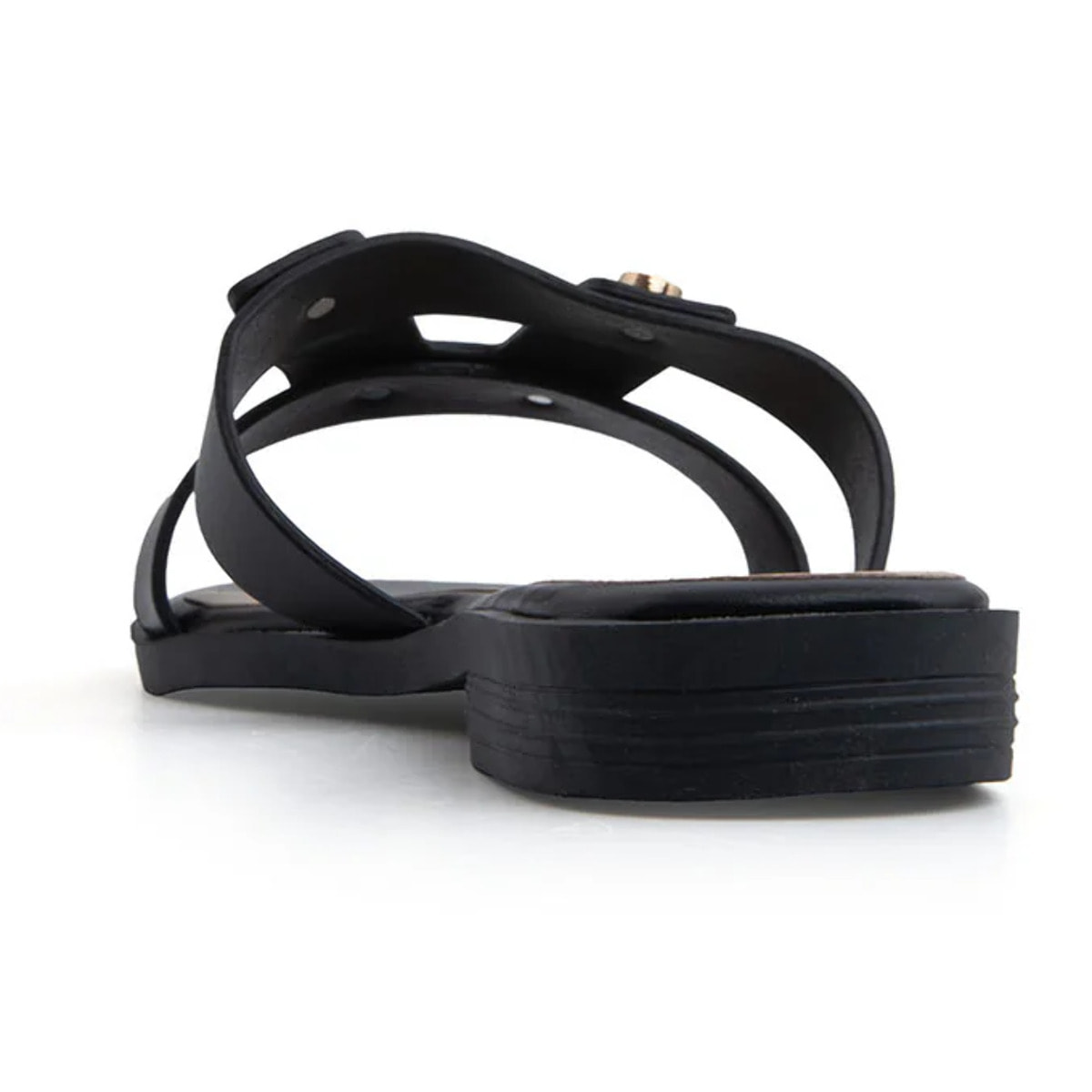 Ciabatta flat con fascia a H borchiata - NERO