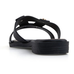 Ciabatta flat con fascia a H borchiata - NERO
