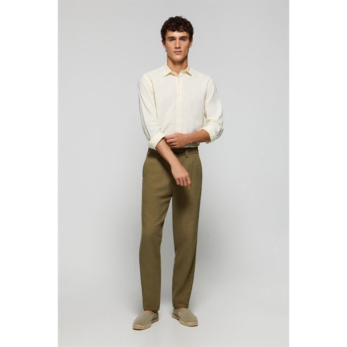 Pantaloni Cuba in lino e cotone verde cachi con dettagli ricamati Polo Club