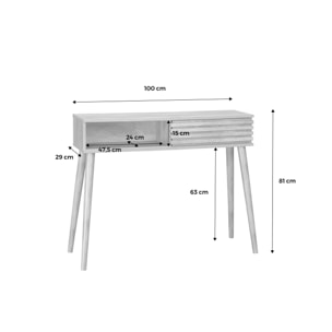 Console scandinave effet bois noyer avec 1 porte coulissante rainurée 2 niches de rangement