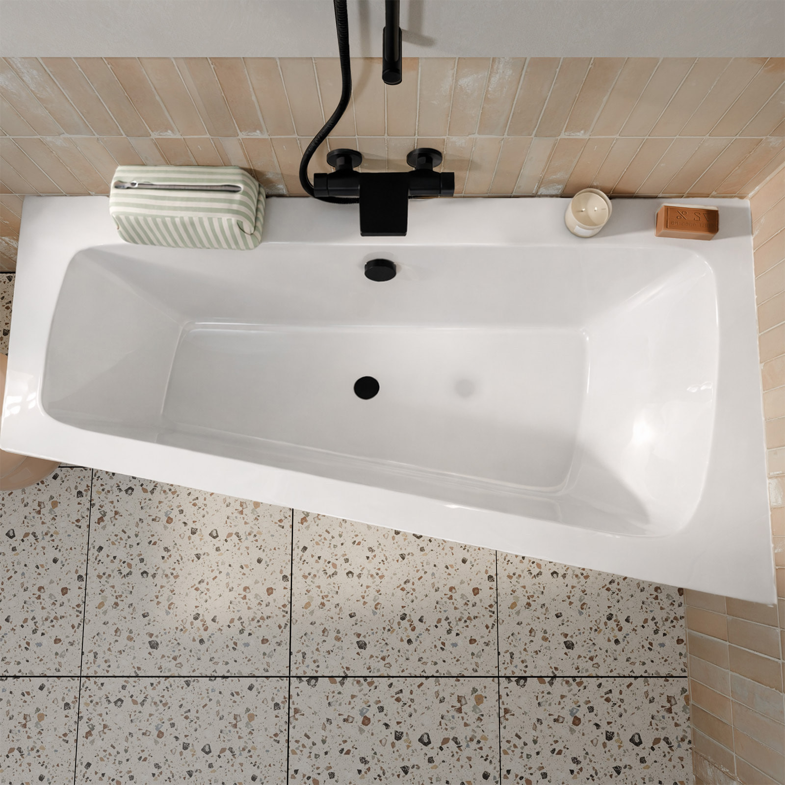 Pack Baignoire Asymétrique Gauche 160x85x54 cm avec Tablier recoupable - Blanc Brillant - MARINA