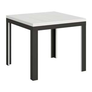 Table Linea Libra Frêne Blanc 90x90 Allongée 90x180 cadre Anthracite