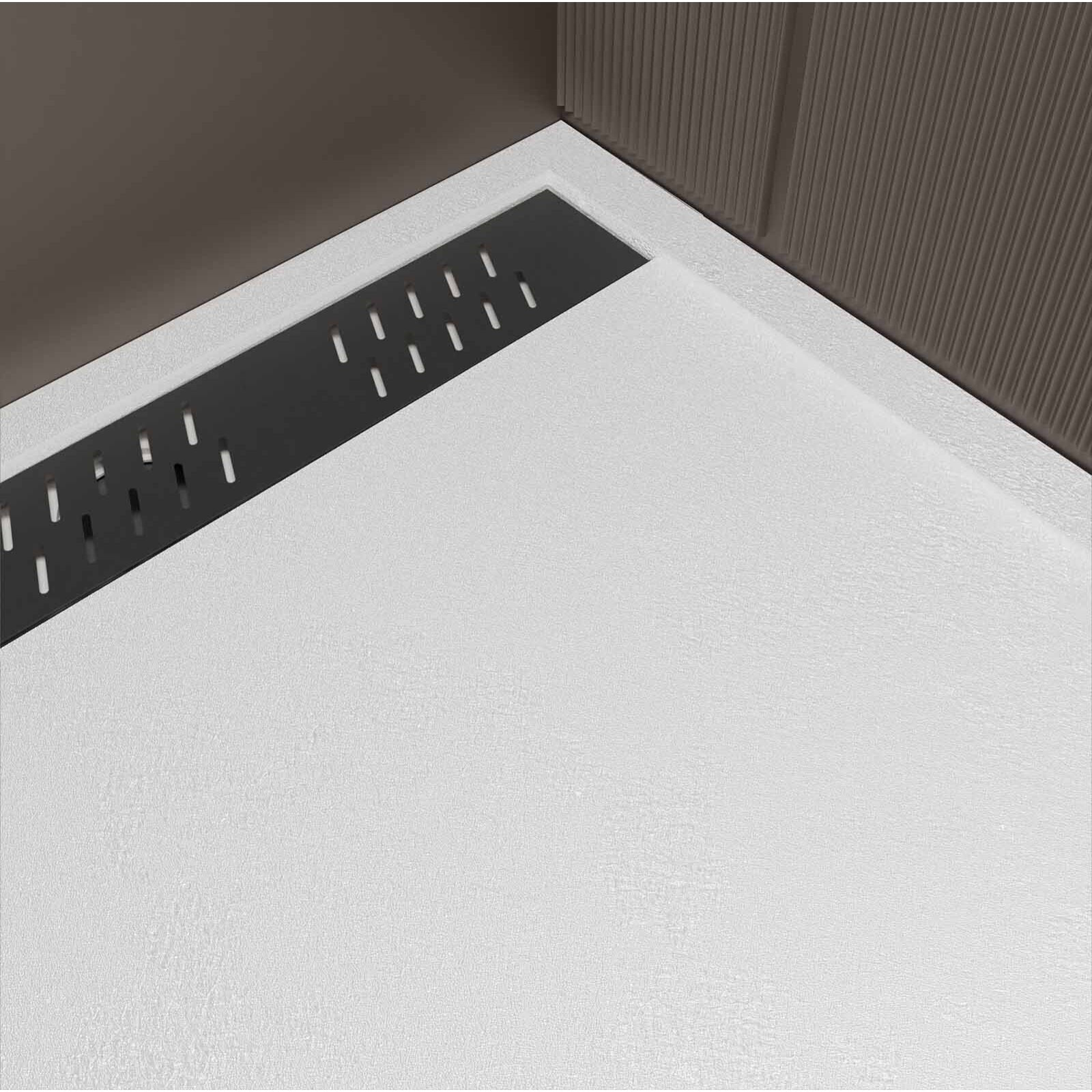 Receveur de douche en résine blanc 80x120x3 cm effet pierre granit + grille linéaire noire mate