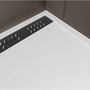 Receveur de douche en résine blanc 80x120x3 cm effet pierre granit + grille linéaire noire mate